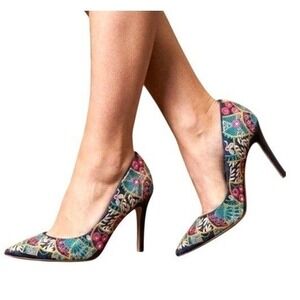 6.5 Sam Edelman Hazel Pointed Toe Pumps Embroidery Boho Multi Color Heels Womens